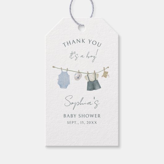 その男の子の服シンプル赤ちゃんシャワーありがとう ギフトタグ (正面)