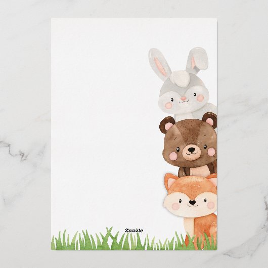 その男の子の森の赤ちゃんシャワー招待状 箔招待状 (裏面)