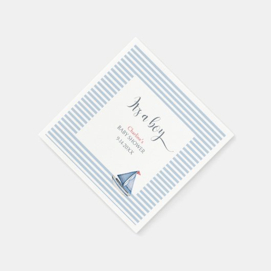 その男の子の水色の赤ちゃんシャワーナプキン航海の スタンダードカクテルナプキン (角)