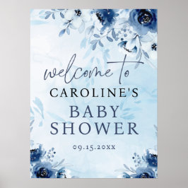 その男の子の水色の青い赤ちゃんシャワー歓迎サイン ポスター