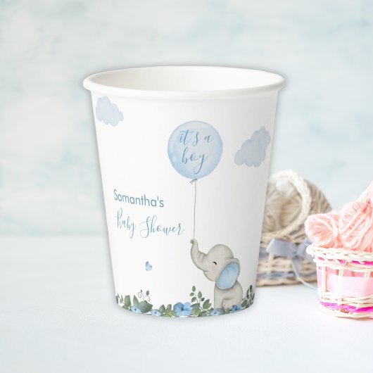 その男の子の水色エレファントブルーバルーンベビー 紙コップ