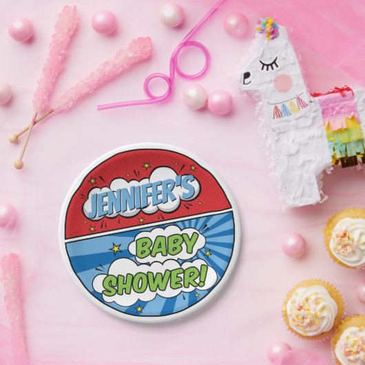 その男の子の漫画本スーパーヒーロー赤ちゃんシャワー ペーパープレート (パーティー)