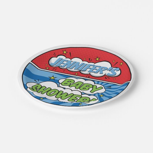 その男の子の漫画本スーパーヒーロー赤ちゃんシャワー ペーパープレート (アングル)