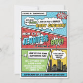 その男の子の漫画本スーパーヒーロー赤ちゃんシャワー 招待状 (正面)