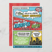 その男の子の漫画本スーパーヒーロー赤ちゃんシャワー 招待状 (正面/裏面)