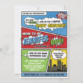 その男の子の漫画本スーパーヒーロー赤ちゃんシャワー 招待状 (正面)