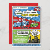 その男の子の漫画本スーパーヒーロー赤ちゃんシャワー 招待状 (正面/裏面)