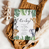 その男の子の熱帯ジャングルサファリの赤ちゃんシャワー 招待状