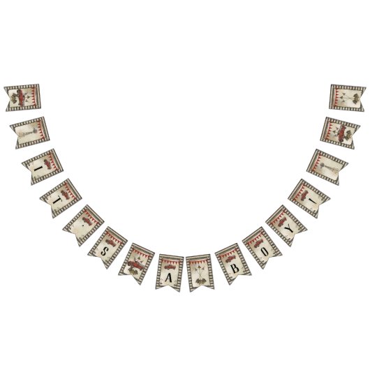 その男の子の素朴な農場のヴィンテージのトラックのベビーシャワー バンティングフラッグ (全)