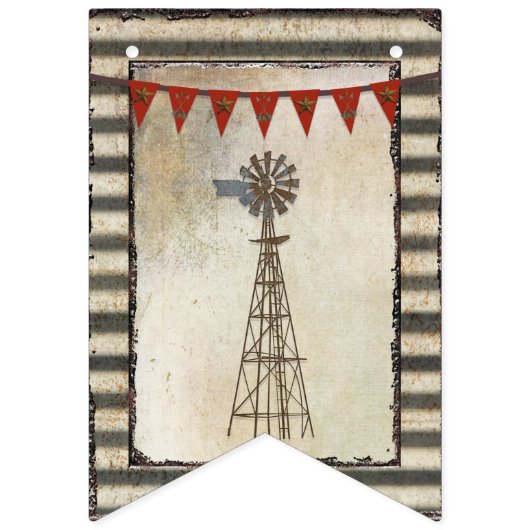 その男の子の素朴な農場のヴィンテージのトラックのベビーシャワー バンティングフラッグ (第2の旗)