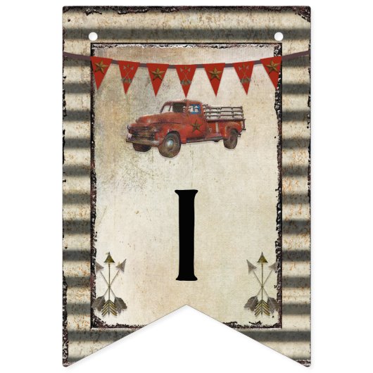 その男の子の素朴な農場のヴィンテージのトラックのベビーシャワー バンティングフラッグ (第3の旗)