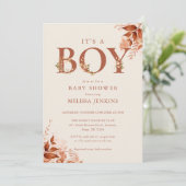 その男の子の素朴秋フローラ手紙の赤ちゃんシャワー 招待状 (スタンド正面)