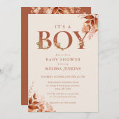 その男の子の素朴秋フローラ手紙の赤ちゃんシャワー 招待状 (正面/裏面)