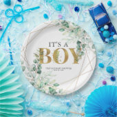 その男の子の緑のユーカリ金ゴールドの赤ちゃんシャワー ペーパープレート (パーティー)