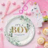 その男の子の緑のユーカリ金ゴールドの赤ちゃんシャワー ペーパープレート (パーティー)