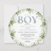 その男の子の緑の埃っぽい青い手紙の赤ちゃんシャワー 招待状 (正面)