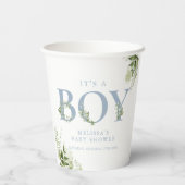 その男の子の緑の埃っぽい青い手紙の赤ちゃんシャワー 紙コップ (裏面)