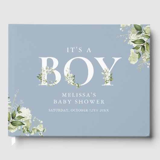 その男の子の緑の手紙ほこりっぽい青い赤ちゃんシャワー ゲストブック (正面)