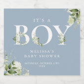 その男の子の緑の手紙ほこりっぽい青い赤ちゃんシャワー スパークリングワインラベル (シングルラベル)