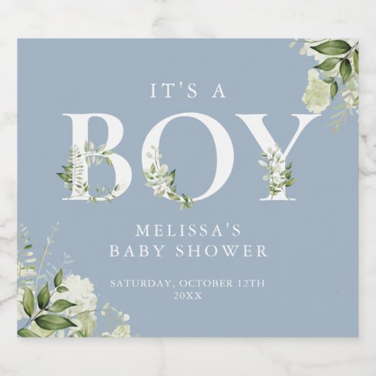 その男の子の緑の手紙ほこりっぽい青い赤ちゃんシャワー スパークリングワインラベル (シングルラベル)