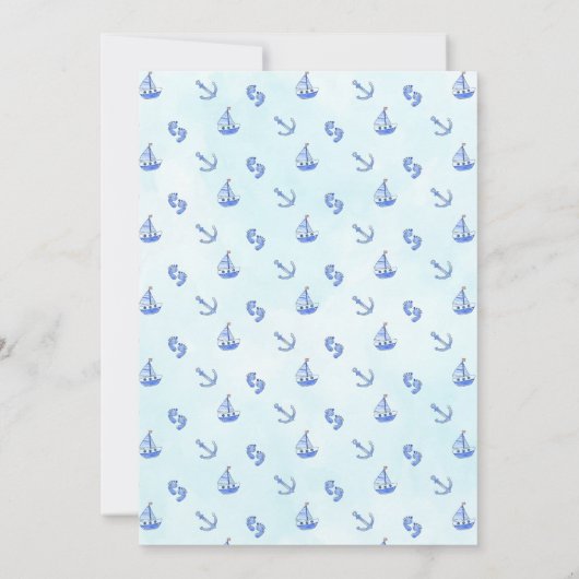 その男の子の誕生航海のセーリングボートの赤ちゃんシャワー 招待状 (裏面)