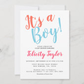 その男の子の赤ちゃんシャワータイポグラフィカラフル点 招待状 (正面)