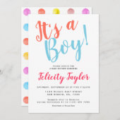その男の子の赤ちゃんシャワータイポグラフィカラフル点 招待状 (正面/裏面)