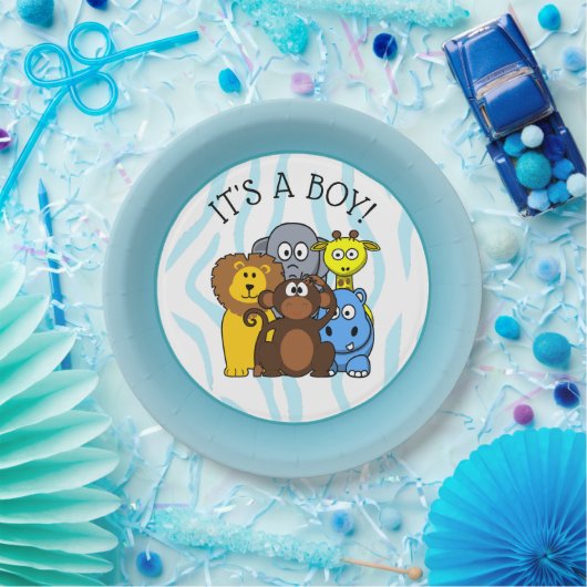 その男の子の赤ちゃんシャワープレート動物園動物プレート ペーパープレート (パーティー)