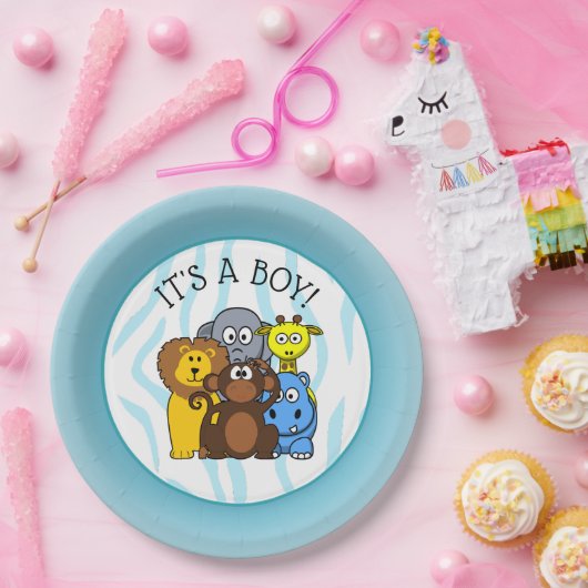 その男の子の赤ちゃんシャワープレート動物園動物プレート ペーパープレート (パーティー)