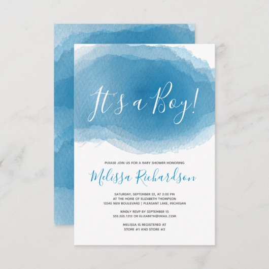 その男の子の赤ちゃんシャワー青い水色抽象芸術 招待状 (正面/裏面)