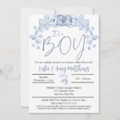 その男の子の赤ん坊のシャワーの招待状、ブルーフローラ 招待状 (正面)