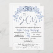 その男の子の赤ん坊のシャワーの招待状、ブルーフローラ 招待状 (正面/裏面)