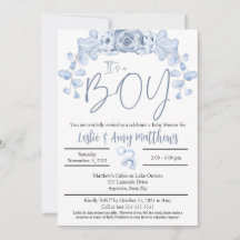 その男の子の赤ん坊のシャワーの招待状、ブルーフローラ