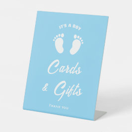 その男の子の足ブルーベビーシャワーカード&ギフトサイン 台座サイン