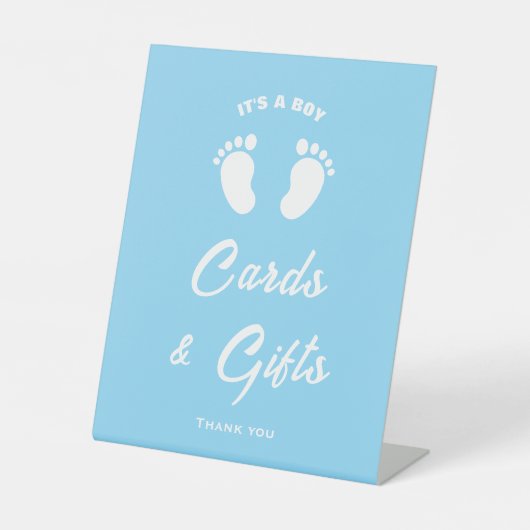 その男の子の足ブルーベビーシャワーカード&ギフトサイン 台座サイン (正面)