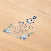 その男の子の青い海軍のフローラ航海ののシャワー アクリル招待状 (レイダウン)