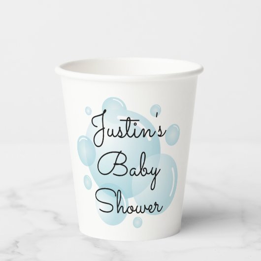 その男の子の青い石鹸の泡の赤ちゃんシャワーパーティー 紙コップ (正面)