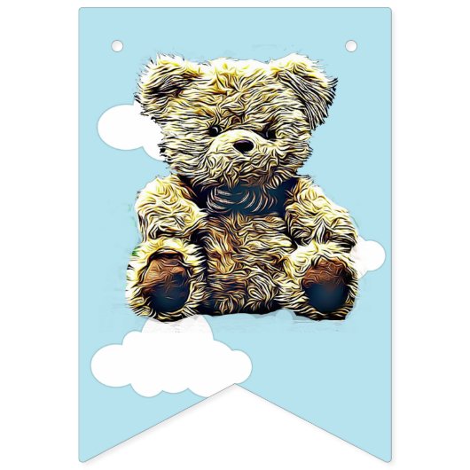 その男の子の青い雲テディベア赤ちゃんシャワー バンティングフラッグ (第2の旗)