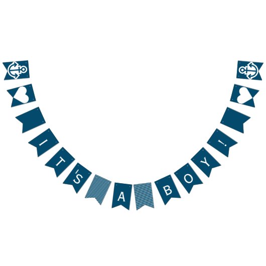 その男の子の青および白く航海のな旗布 バンティングフラッグ (全)