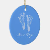 その男の子の青色児の足跡の誕生の発表 セラミックオーナメント (右)
