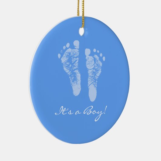 その男の子の青色児の足跡の誕生の発表 セラミックオーナメント (右)