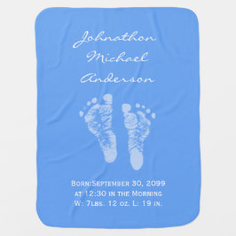 その男の子の青色児の足跡の誕生の発表 ベビー ブランケット