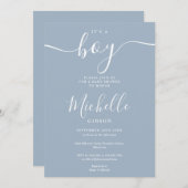 その男の子はエレガントほこりっぽい青い男の子の赤ん坊シャワー 招待状 (正面/裏面)