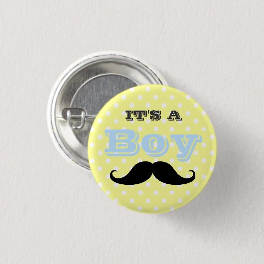 その男の子は黄色と青の赤ん坊のシャワーを口ひげ 缶バッジ (正面&裏面)