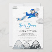 その男の子アビエーターベア飛行機冬の赤ちゃんシャワー 招待状 (正面)