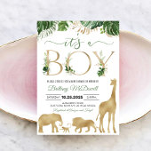 その男の子ゾウのサファリ金ゴールド赤ちゃんシャワー 招待状