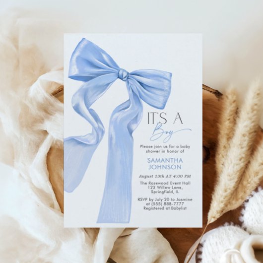 その男の子ブルーエレガントボウ赤ちゃんシャワー招待状 招待状