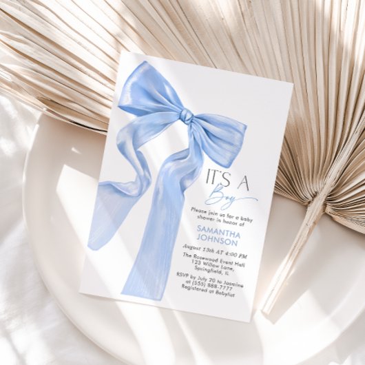 その男の子ブルーエレガントボウ赤ちゃんシャワー招待状 招待状