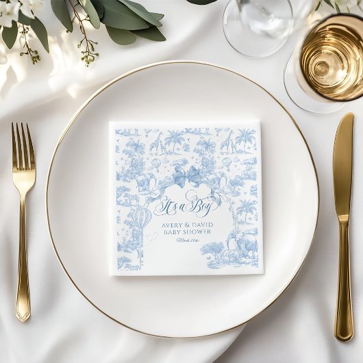 その男の子ブルートイレサファリ動物の赤ちゃんシャワー スタンダードカクテルナプキン