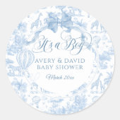 その男の子ブルートイレサファリ動物の赤ちゃんシャワー ラウンドシール (正面)